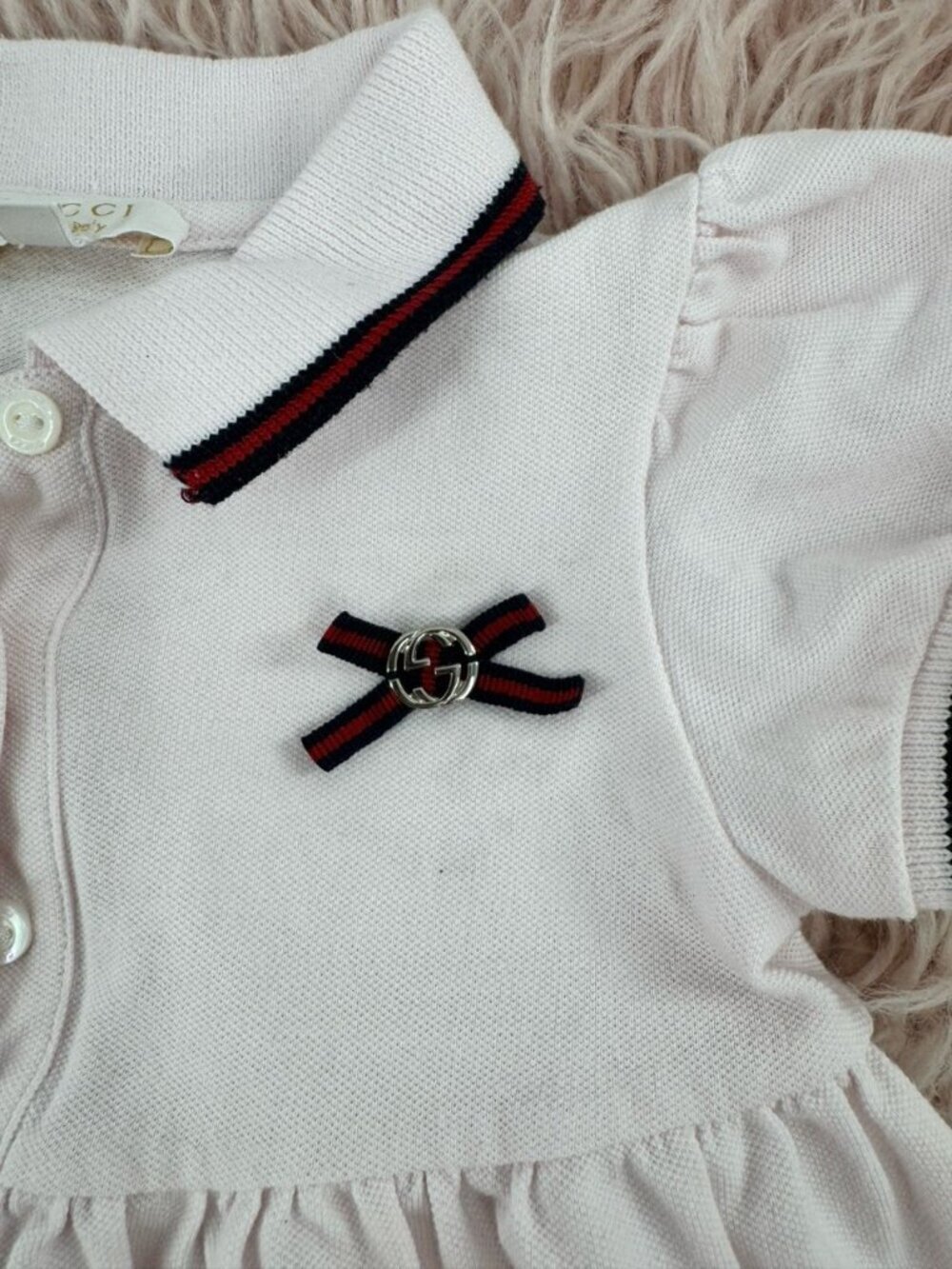 Gucci Baby Girl Light Pink Dress with Navy and Burgundy Trim Size 12M-18M - Picture 6 of 15